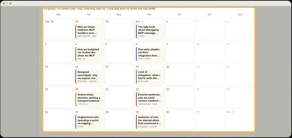 A 30-day LinkedIn content calendar with posts planned
